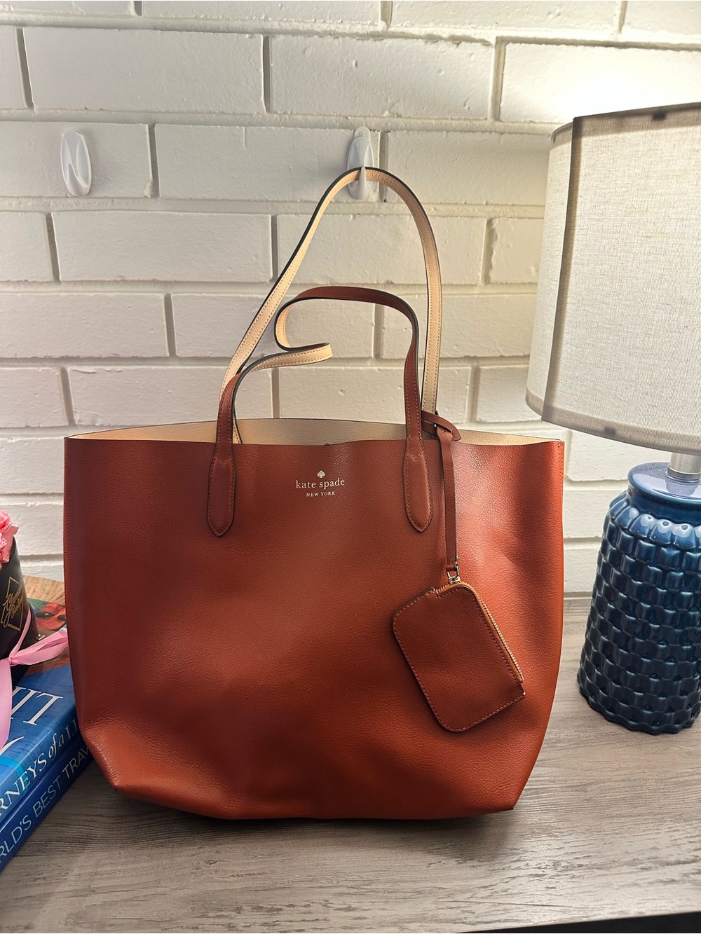 Reversible Kate Spade Leather Tote in Burnt Orange with Pouch
